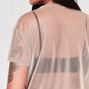 URBAN OUTFITTERS iridescent gold/silver mesh tee